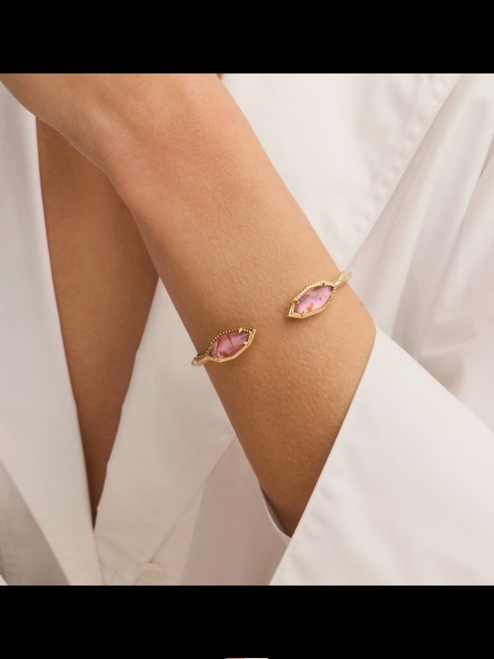 NWT - Kendra Scott "Ophelia" Gold Cuff Bracelet with Mauve Stone Accents